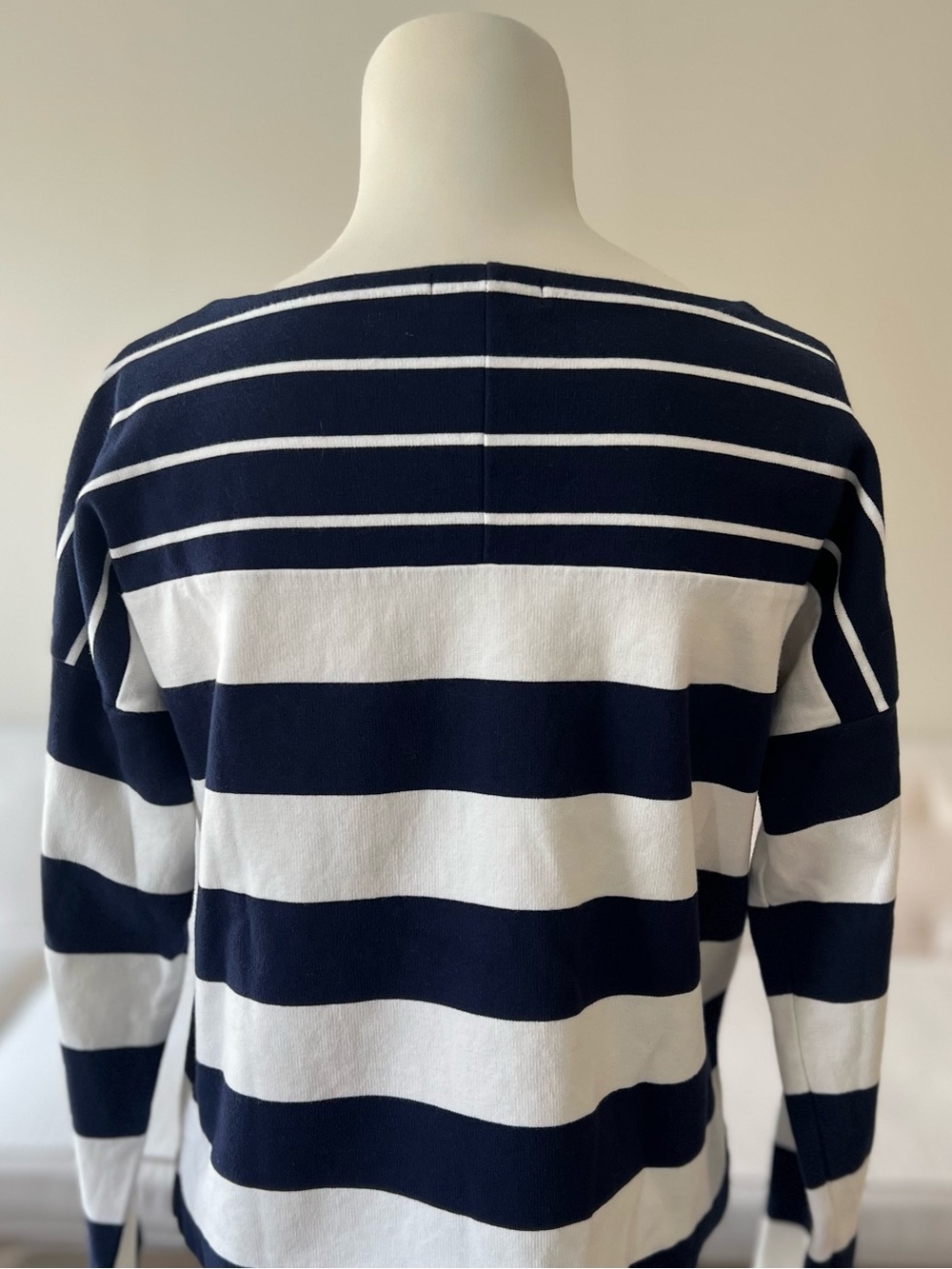 J.Crew Striped Boat Neck Top XS Navy White Breton 100% Cotton Preppy Nautical - Picture 3 of 10
